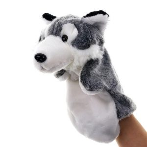Mignonne marionnette à main en peluche de l'animal loup