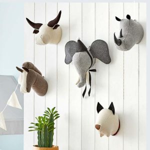 Poupée en peluche éléphant chien cheval rhinocéros tête de buffle murale artwork décor