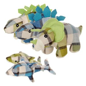 Peluches dinosaures et dauphins en toile